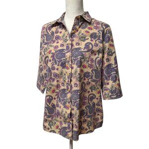 American Sweetheart Button Down Blouse Womens Small Vintage Floral Paisley Retro